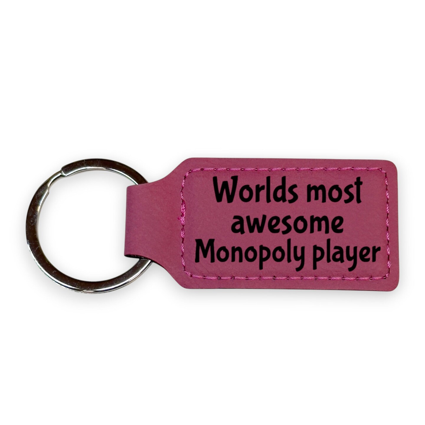 Keychain - Rectangle - Worlds Most awesome Monopoly Player - Leather
