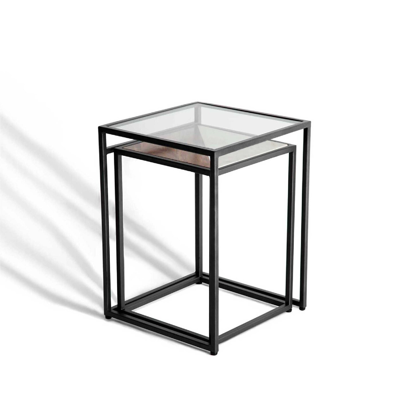 2-Piece Glass &#x26; Metal Nesting Table Set &#x2013; Modern Contemporary Tables for Stylish Living