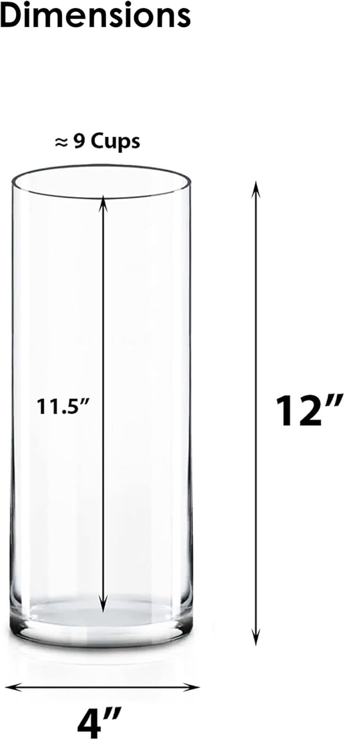 Clear Glass Cylinder Vase (12" H × 4" D) – Multi-Size Options Flower Vase Centerpiece & Hurricane Floating Candle Holder