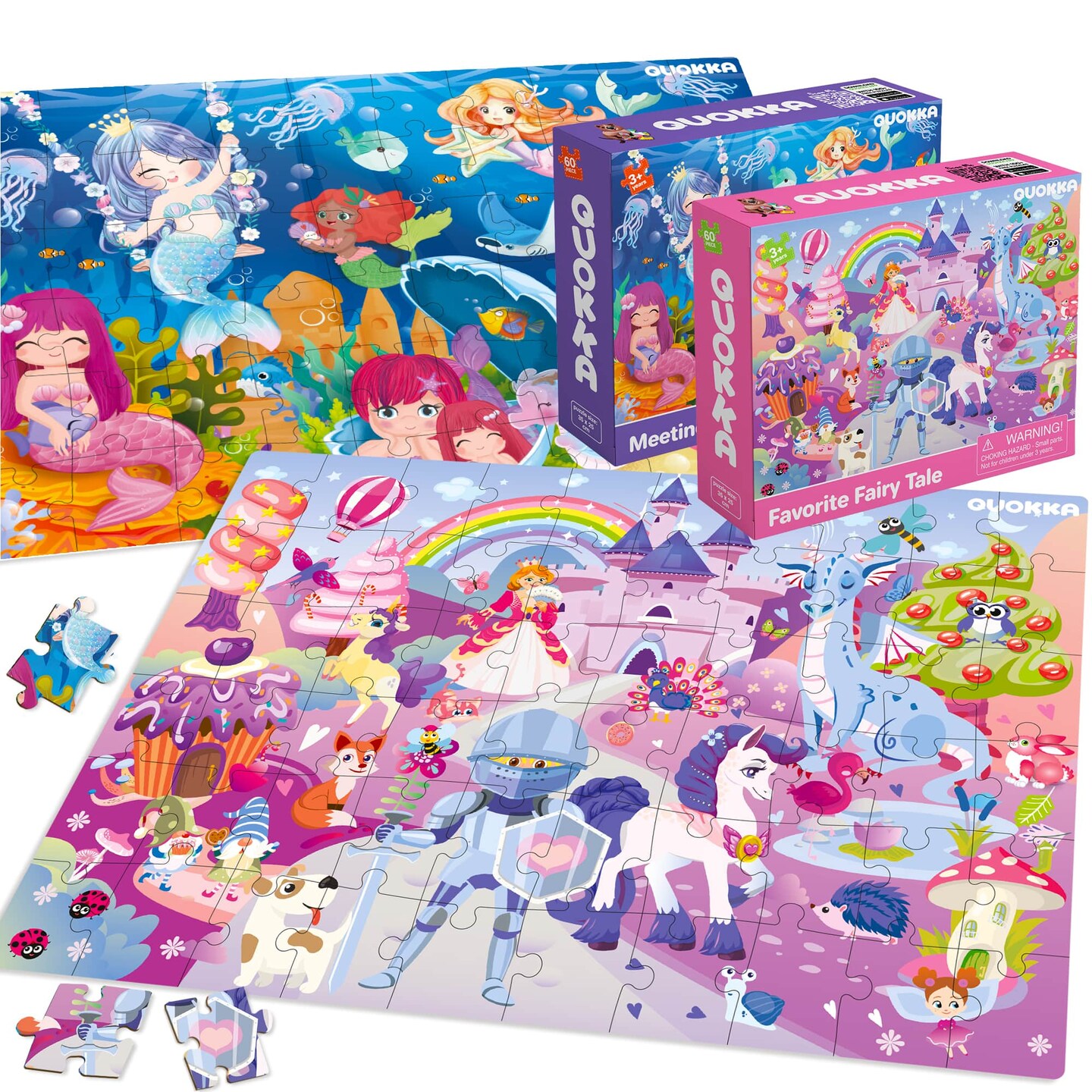 QUOKKA Puzzles for Kids Ages 4-6 - Set of 4x60 Jigsaw Puzzles for Toddlers 3-5 - Unicorn Princess Animals Toys for Children 6-8 yo - Gift Educational Game for Boys &#x26; Girls