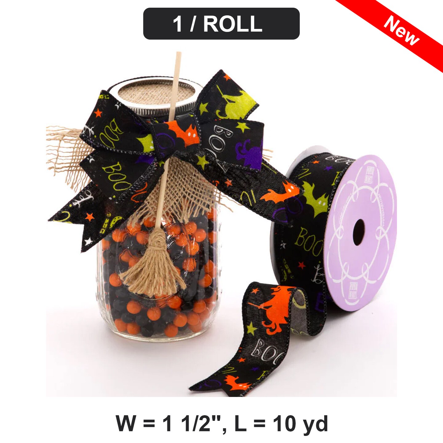 Halloween Wired Ribbon 1 1/2&#x22; W x 10 yd L 1/roll Perfect for Decorating