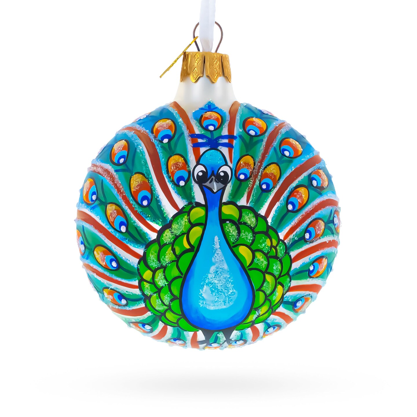 Peacock Glittered Glass Ball Christmas Ornament 3.25 Inches