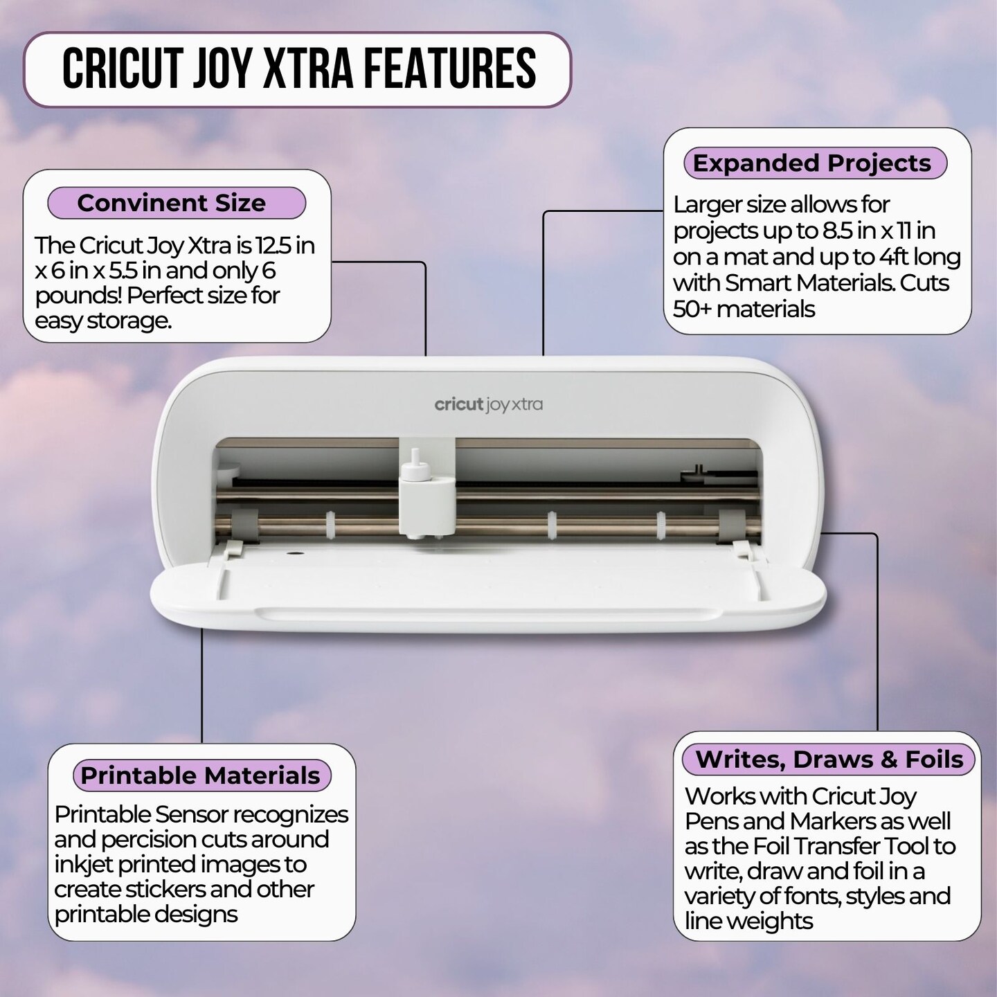 Cricut Joy Xtra Machine with Printable Sticker Paper and Vinyl Bundle