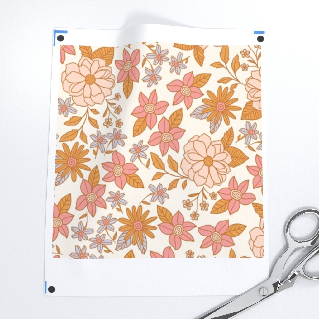 Floral Garden Flowers Orange Pink Colorful Cute Fun Girly Whimsical Boho Bohemian Bloom Valentines Spring Floral Retro Floral Retro Eclectic Custom Printed Fabric by Spoonflower Various Fabrics by the Yard or Fat Quarter