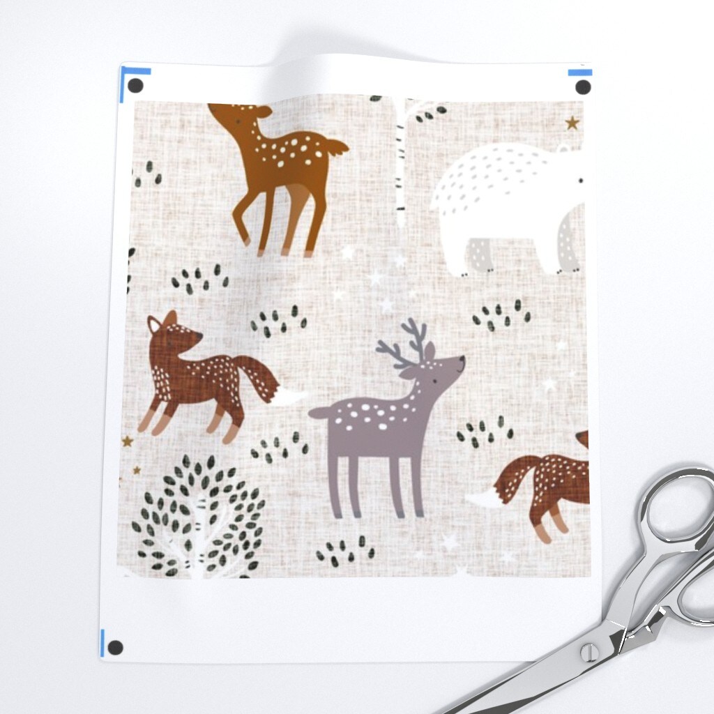 Woodland Trees Deer Bear Forest Reindeer Fox Animals Custom Printed Fabric by Spoonflower Various Fabrics by the Yard or Fat Quarter