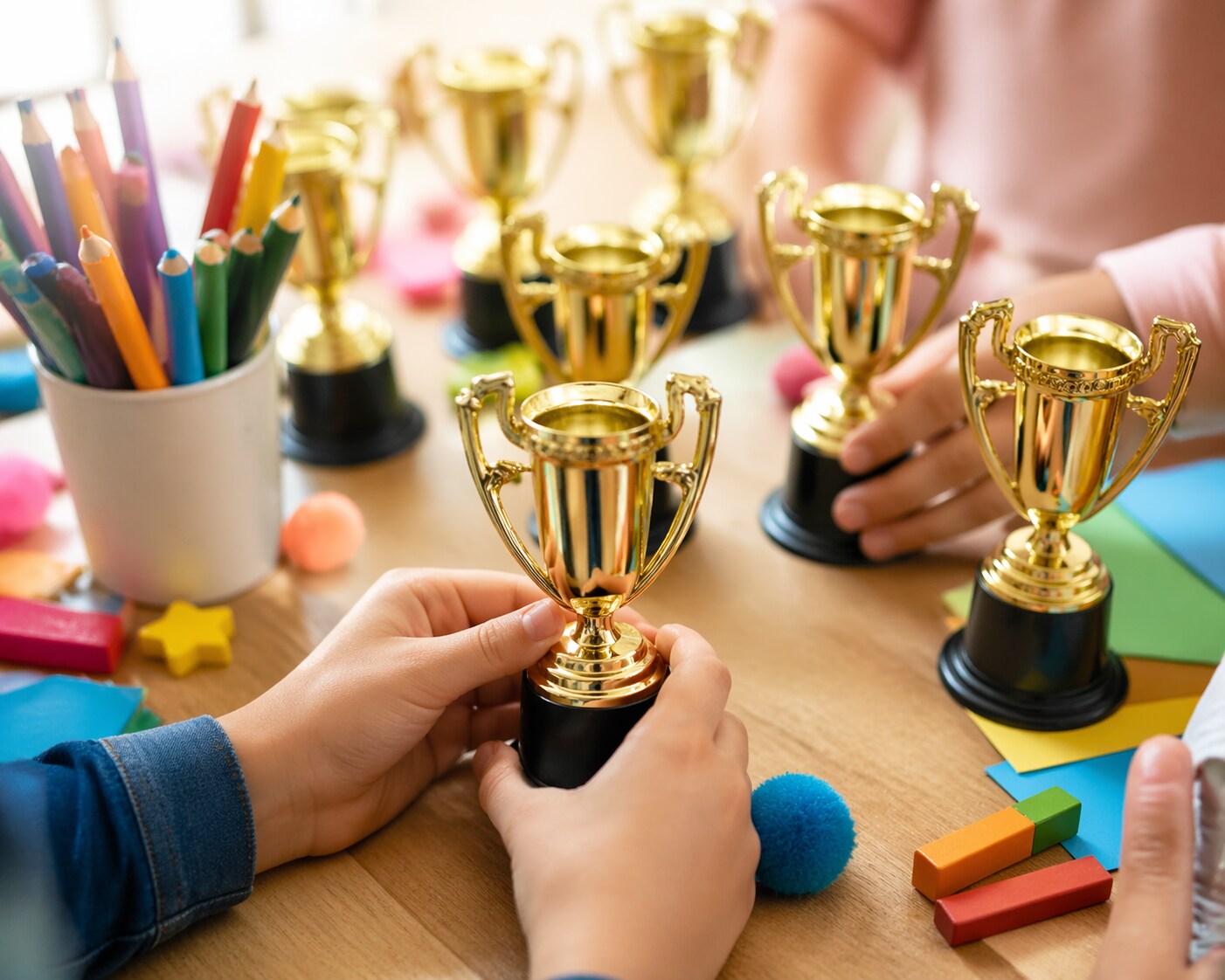 Gold Trophy Awards 5.5" – 12 Pack Mini Plastic Trophies for Kids Prizes, Classroom Rewards, Party Favors & Competitions