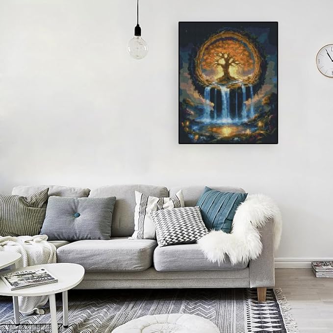 Tree of Life Stamped Cross Stitch Kits - Waterfall Needlepoint Counted Cross Stitch Kits for Beginners Adults Patterns Crossstitching Dimensions Embroidery Kits Arts and Crafts