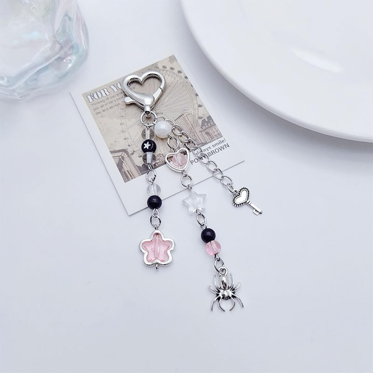 Aesthetic Y2K keychains Cute Butterfly Star Strawberry Bear Guitar Keychains for Women Keychain Charms Bag Purse Phone Charms Pendant Gifts (2x Dolphin Pink Star)