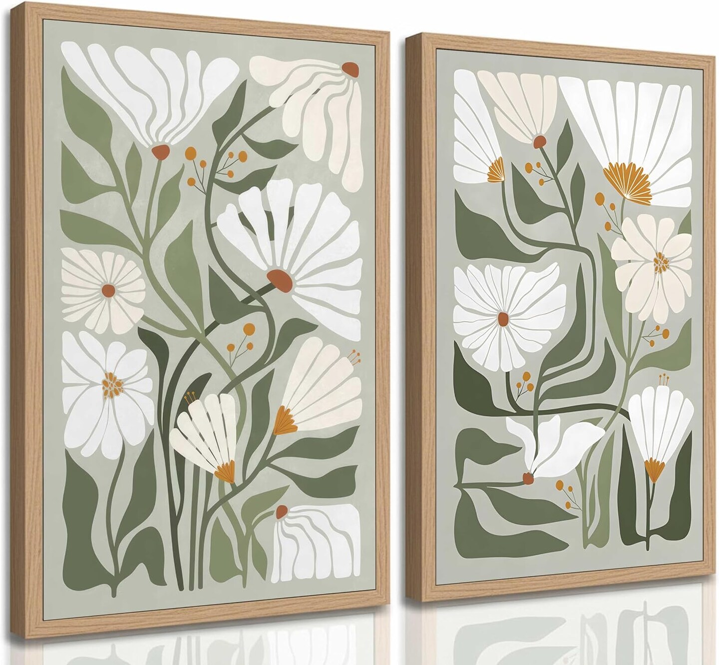 Citrus; 2PCS Boho Wildflower Canvas Wall Art Prints – Sage Green Abstract Floral Botanical Posters, Minimalist Mid Century Flower Artwork for Living Room, Bedroom, Office, Kitchen & Home Decor (Unframed); Category:Wall Decor; Image:1
