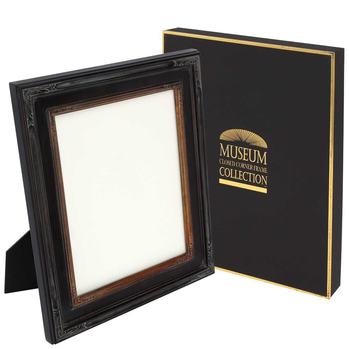 Creative Mark Museum Collection Nouveau Black/Gold Picture Frame, 8x10" Antique Style Ornate Tabletop Frame, Solid Wood Hand-Finished Gesso Coating, Easel Stand for Table or Wall Use, Gift Box