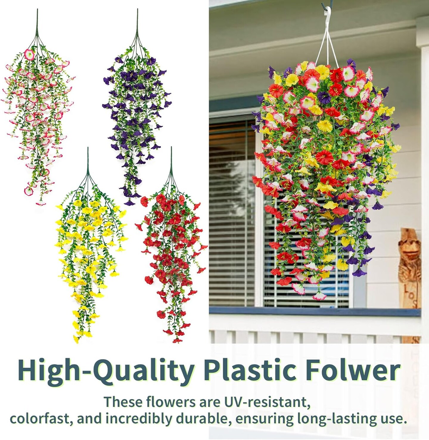 4 Pack Artificial Faux Hanging Flowers Plant for Outdoor(Mix Color)