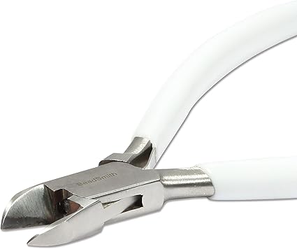 The Beadsmith 5 inch (130mm) Side Cutter, with Polished Steel Head, White PVC Comfort Grip and Double-Leaf Spring Handle, Jewelry Making Tool, 300 Series