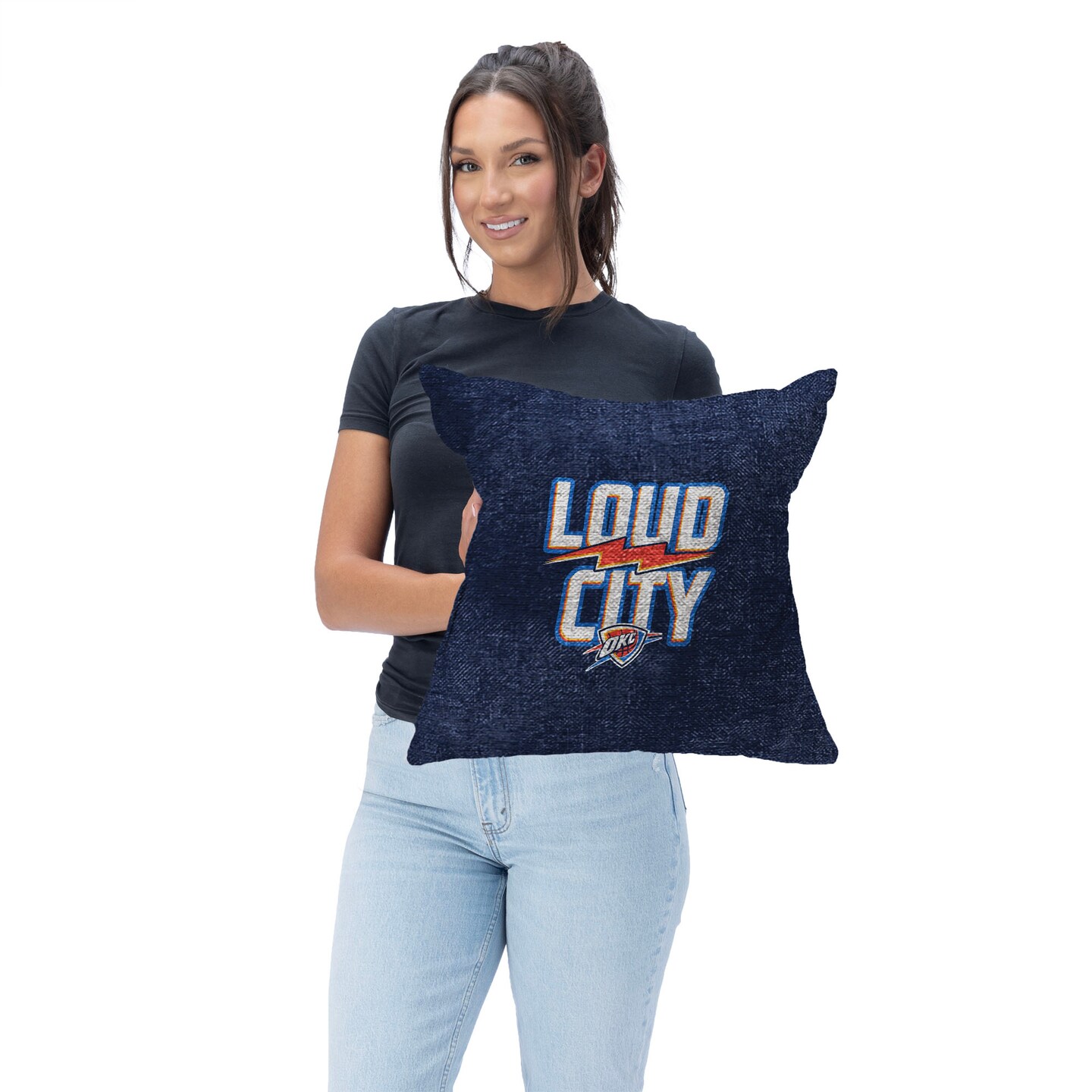NBA Oklahoma City Thunder 2025 Champs Hoopla Double Sided 18 Inch Tapestry Pillow