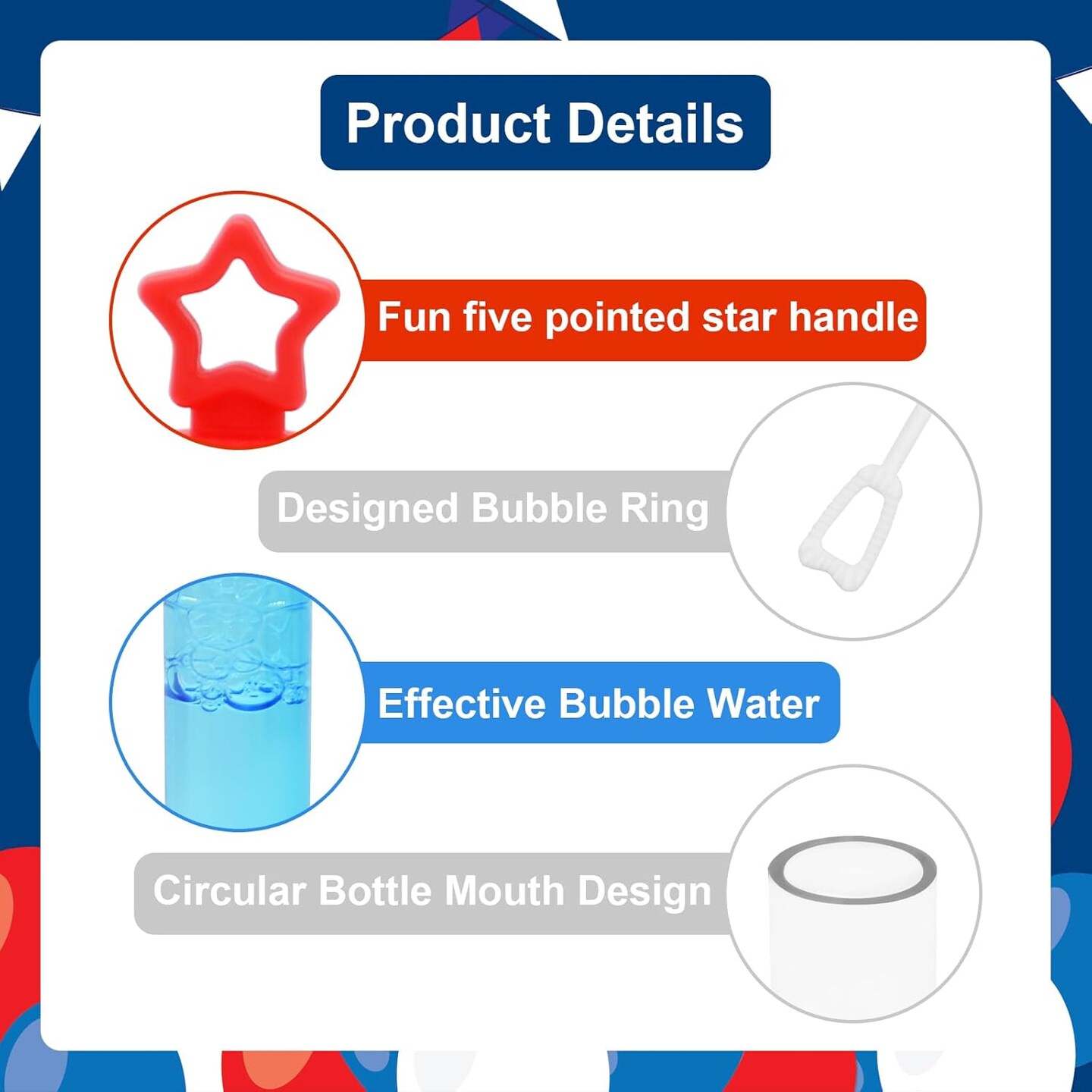 32 Pack Mini Star Bubble Wands for Kids Party Favors, Assorted Red, White Blue Bubble in Bulk Summer Toy