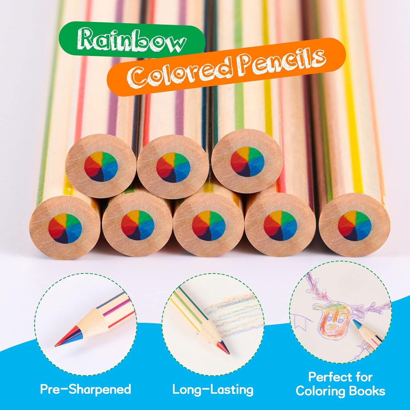 48 Pcs Rainbow Colored Pencils Bulk 7 Color in 1 Wooden Rainbow Pencil with 4 Pieces Sharpener