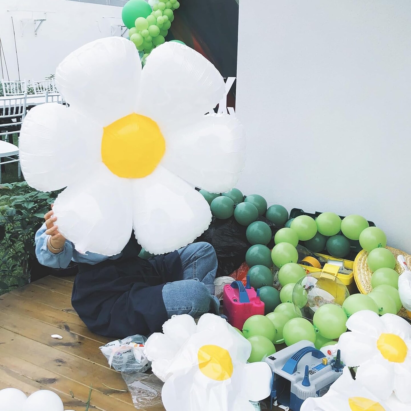 21Pcs Daisy Balloons White Flower Daisy Foil Mylar Balloons Daisy Party Decorations for Birthday Wedding Baby Shower Party Supplies(Huge Balloon X 3, Medium X 6, Small X 12&#xFF09;