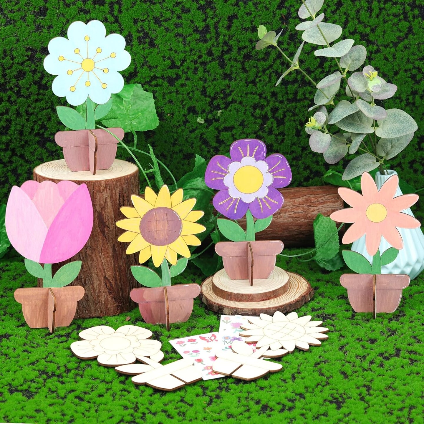12 Pack Wood Flowers to Paint, Unfinished