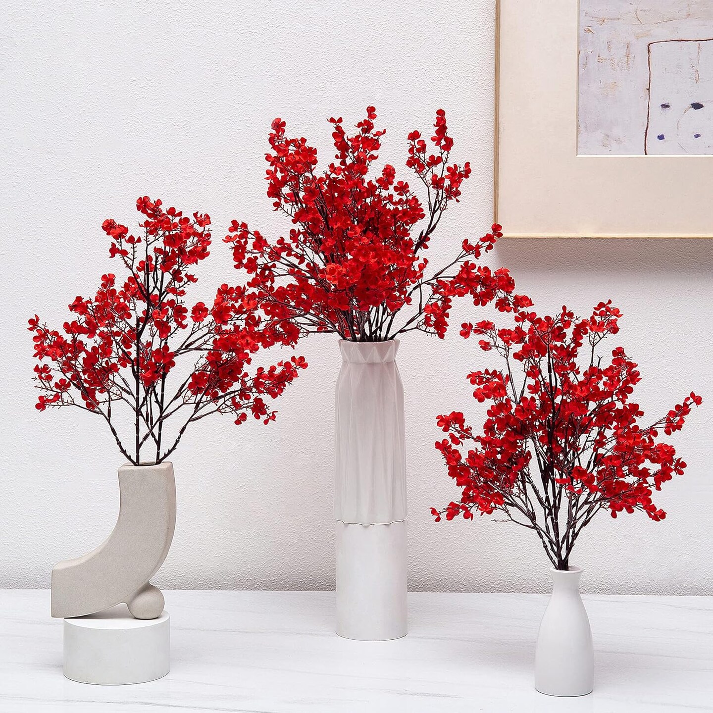 5 Pcs Babys Breath Artificial Flowers Bulk Real Touch Flowers Fake Flowers Silk Flowers for Home Decor Indoor Floral Arrangement Table Centerpieces Festival Party Decor (Red)