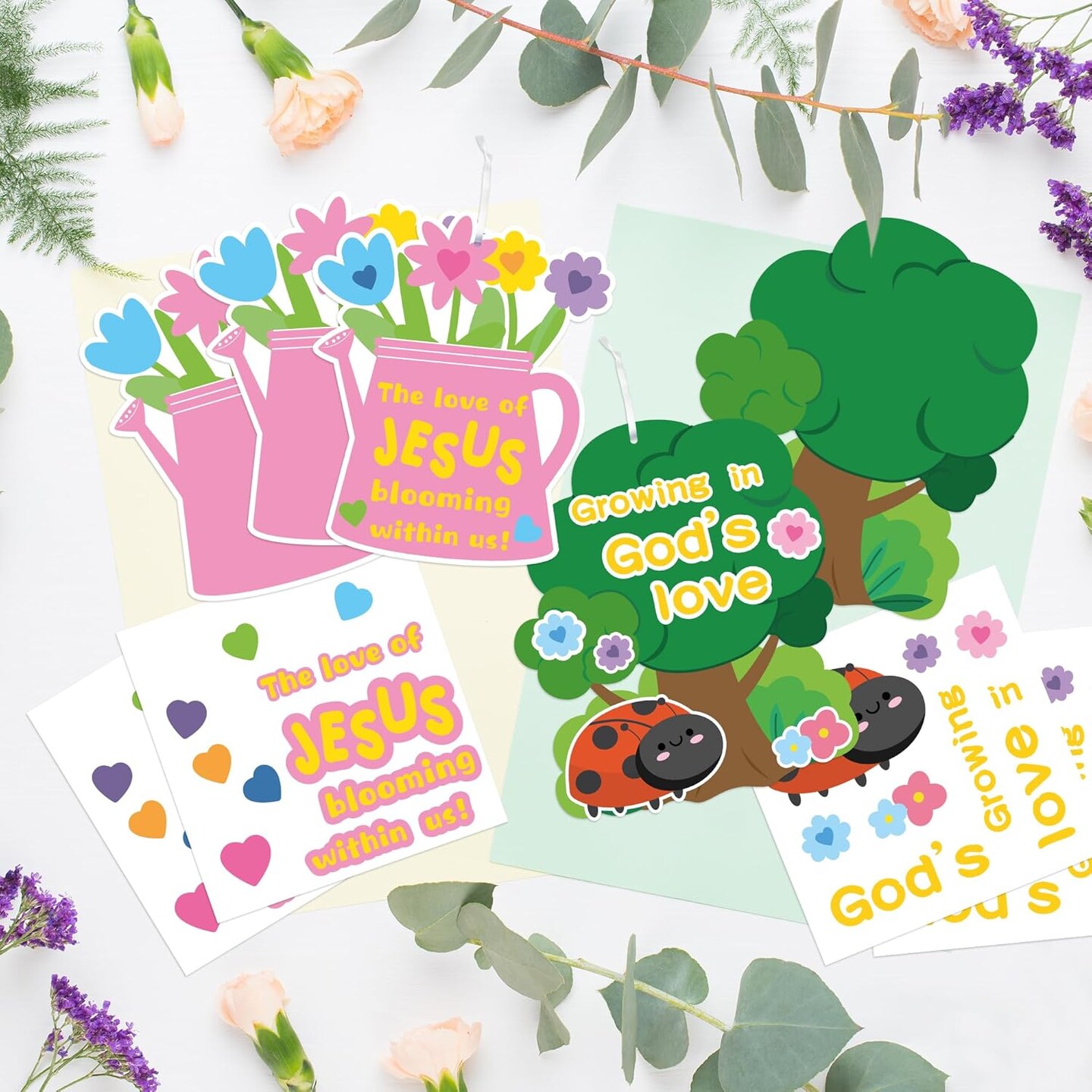36Set Spring Paper Crafts Kits for Kids Spring Theme Bulk Religious Sunday School DIY Sticker Hanging Ornament Kit for Classroom VBS Activities Sunday School Church Carnivals Holiday Exchange Gifts