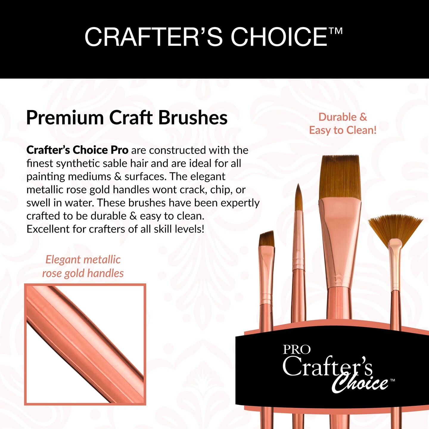 RCC PRO102-ZP | Crafter's Choice™ Pro 4pc Synthetic Sable Variety Brush Set