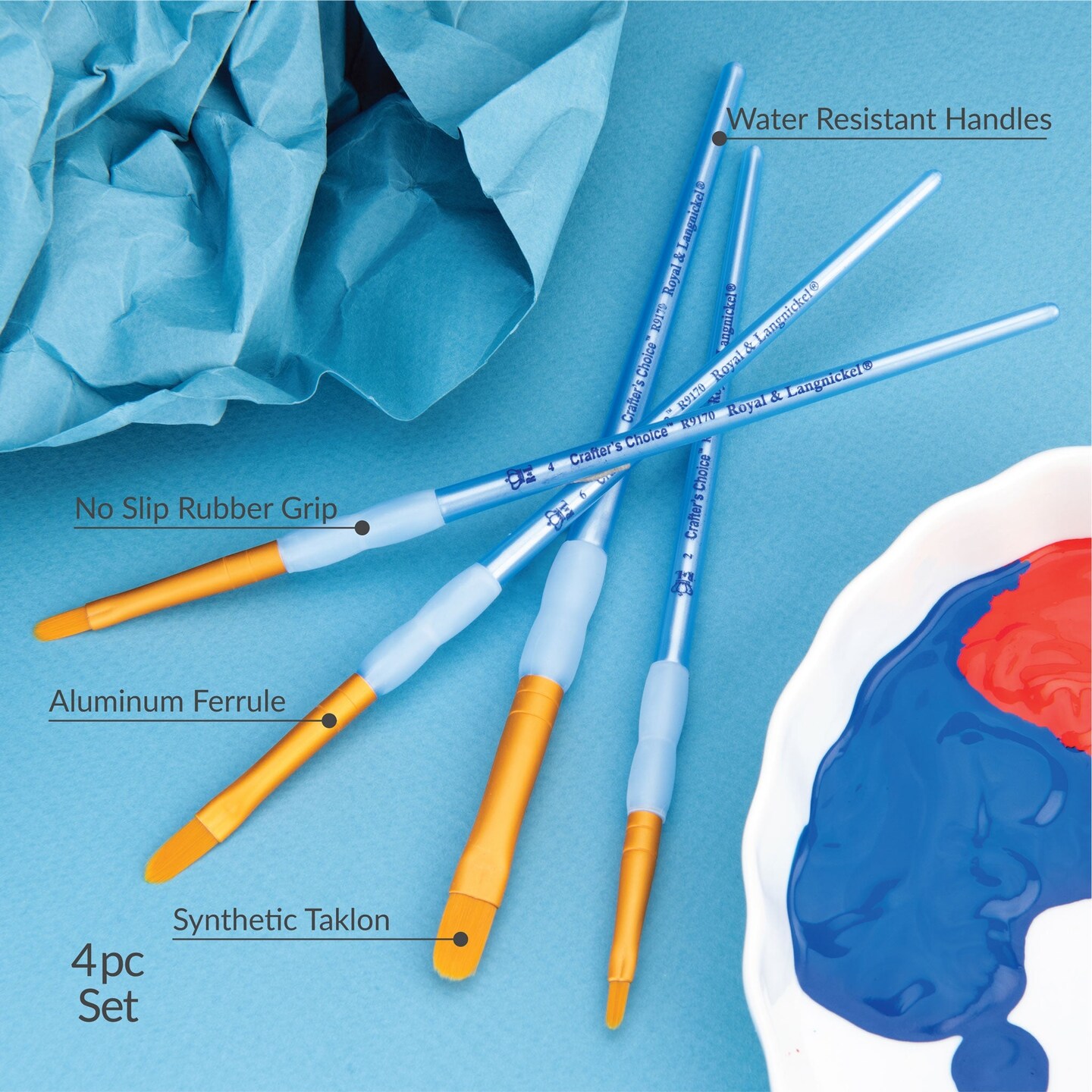 RCC 213 | Crafter's Choice™ 4pc Golden Taklon Filbert Brush Set