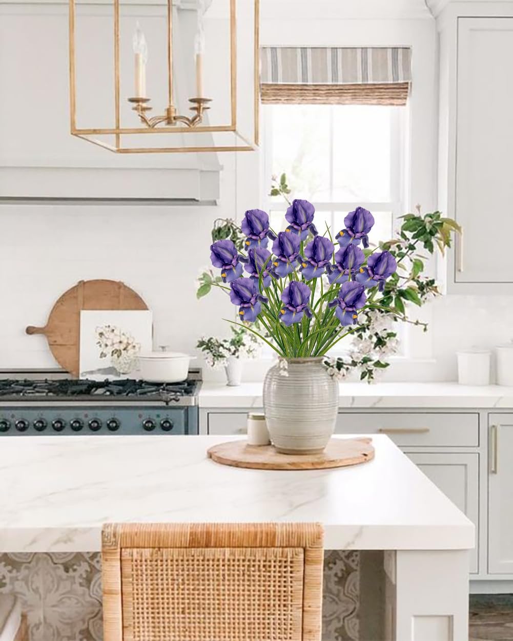 Iris Flowers Artificial 5 Pcs Real Touch Long Stems Iris Flowers 23.6" Silk Iris Fake Flowers for Wedding Bridal Home Decor - Purple