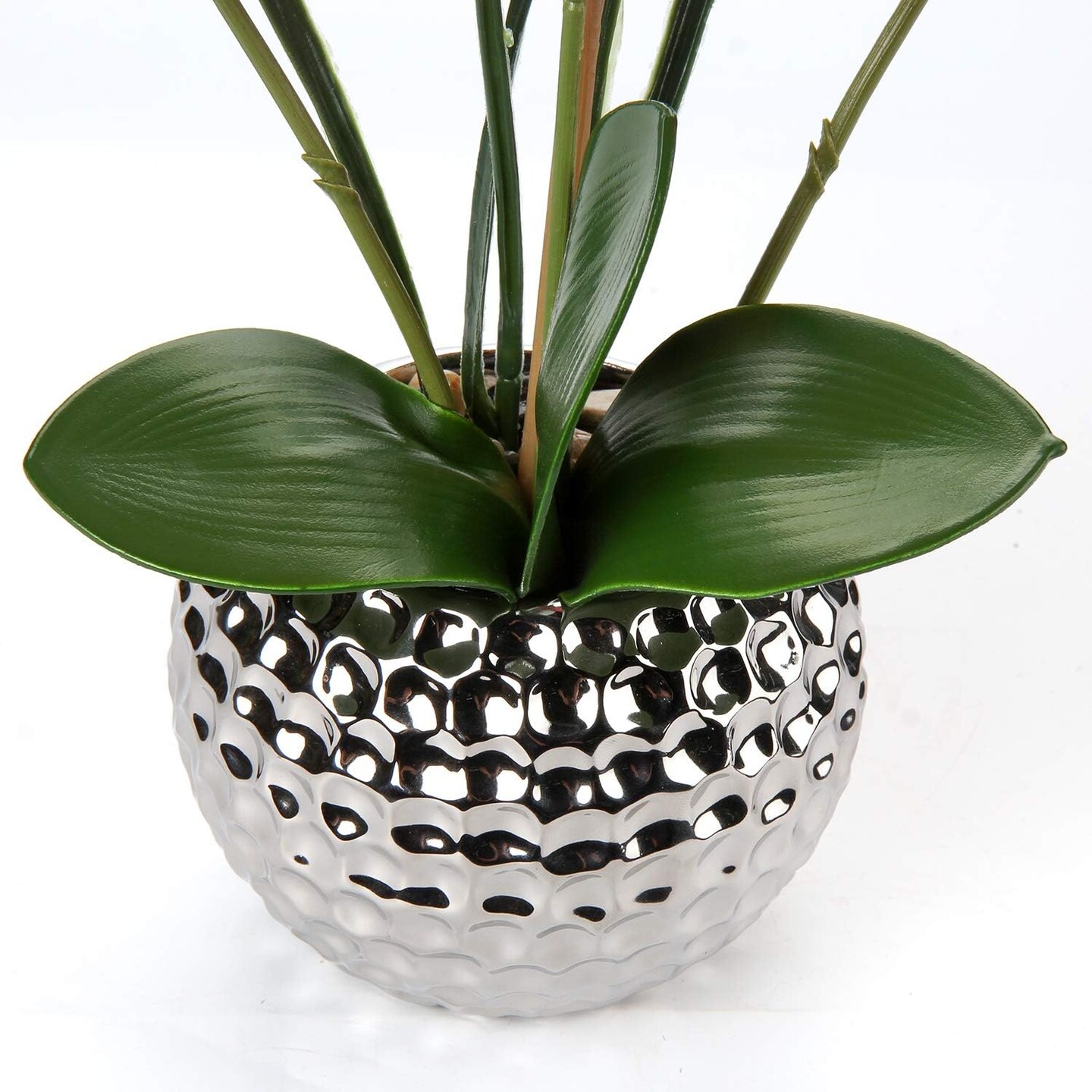Orchids Artificial Flowers, 20&#x27;&#x27; White Faux Orchid with Silver Vase Fake Phalaenopsis Flowers for Home Table Living Room Office Kitchen Decor