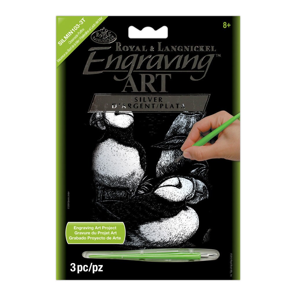 SILMIN-103 | Engraving Art&#x2122; 5&#x22; x 7&#x22; Oceanside Puffins Silver Foil Project