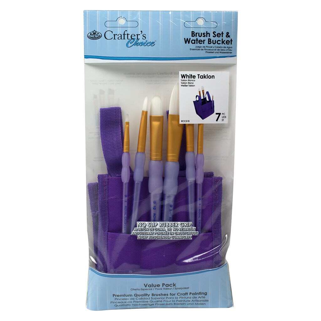 RCC 518 | Crafter's Choice™ 7pc White Taklon Brush Set & Water Bucket