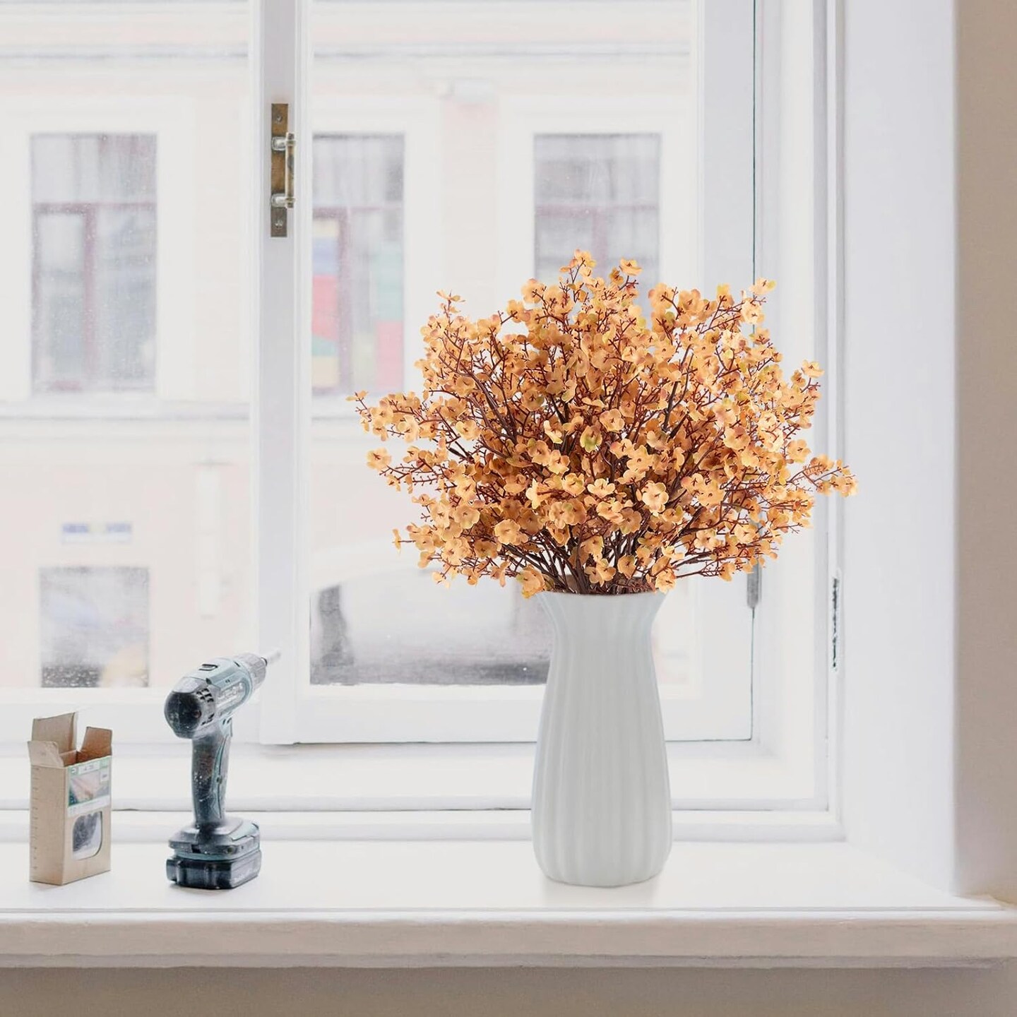 Babys Breath Artificial Flowers, 8 Bundles Real Touch Light Brown Fake Flowers Silk Flowers Bulk for Vase Home Office Wedding Spring Indoor Outdoor Centerpiece Table Decorations