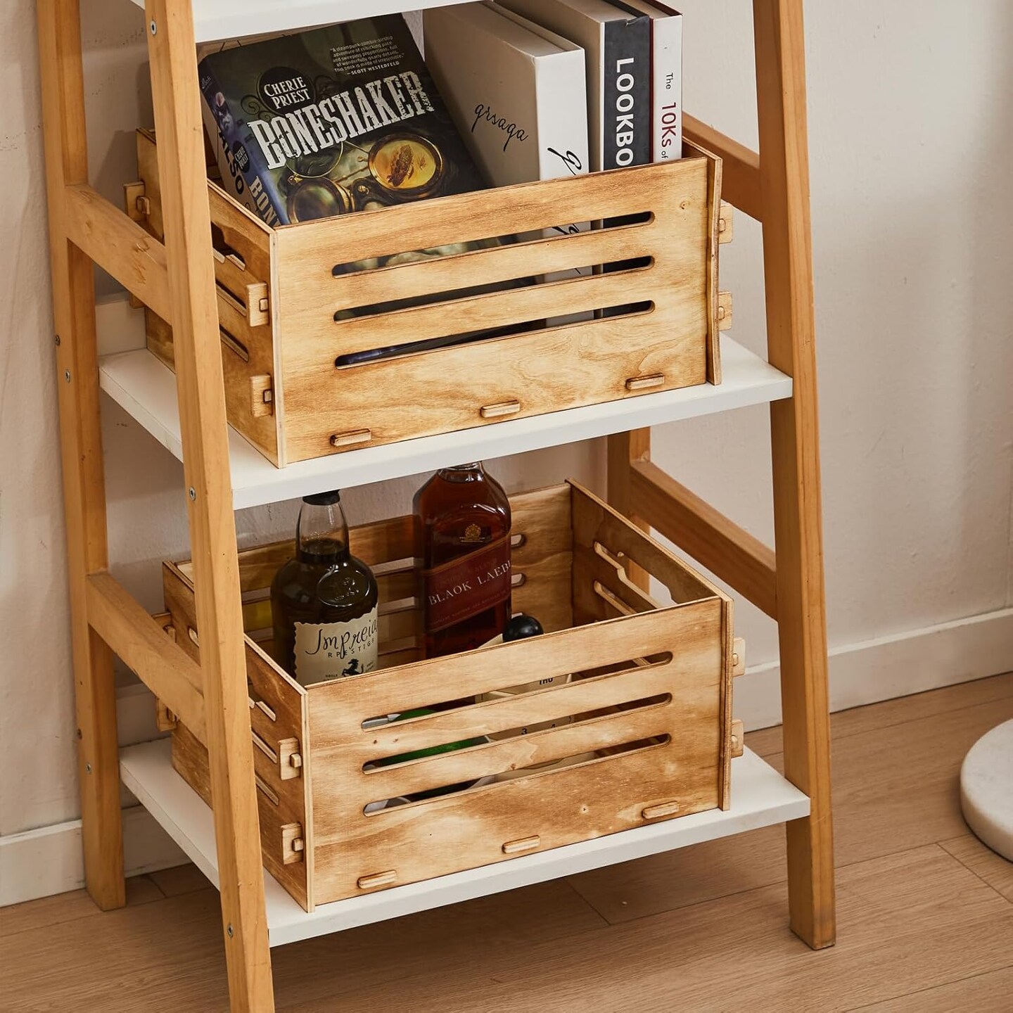 Wooden Decorative Crate set of 2 Removable Rustic Cube Record Holder for Home Decor Wood Storage Boxes Organizer Kitchen Fruit Vegetable Storage Bins