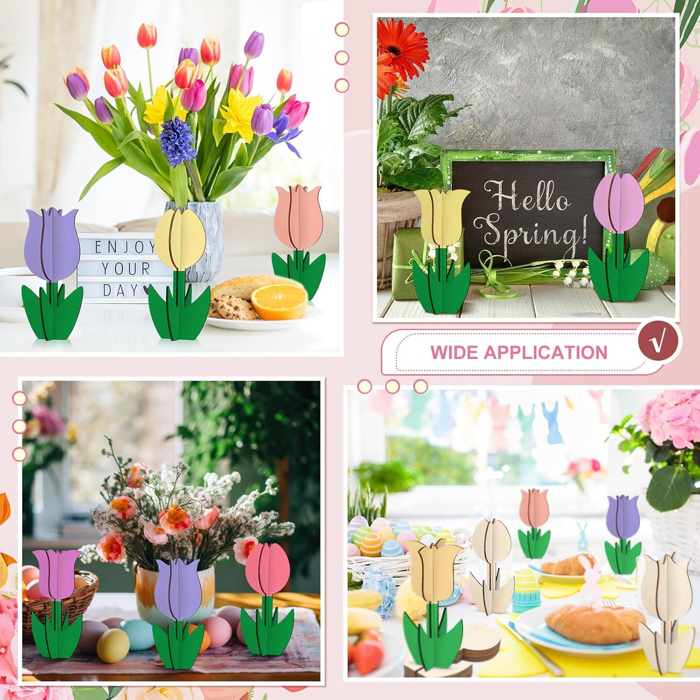 48 Pieces Wooden Flower Cutouts with Holes 3