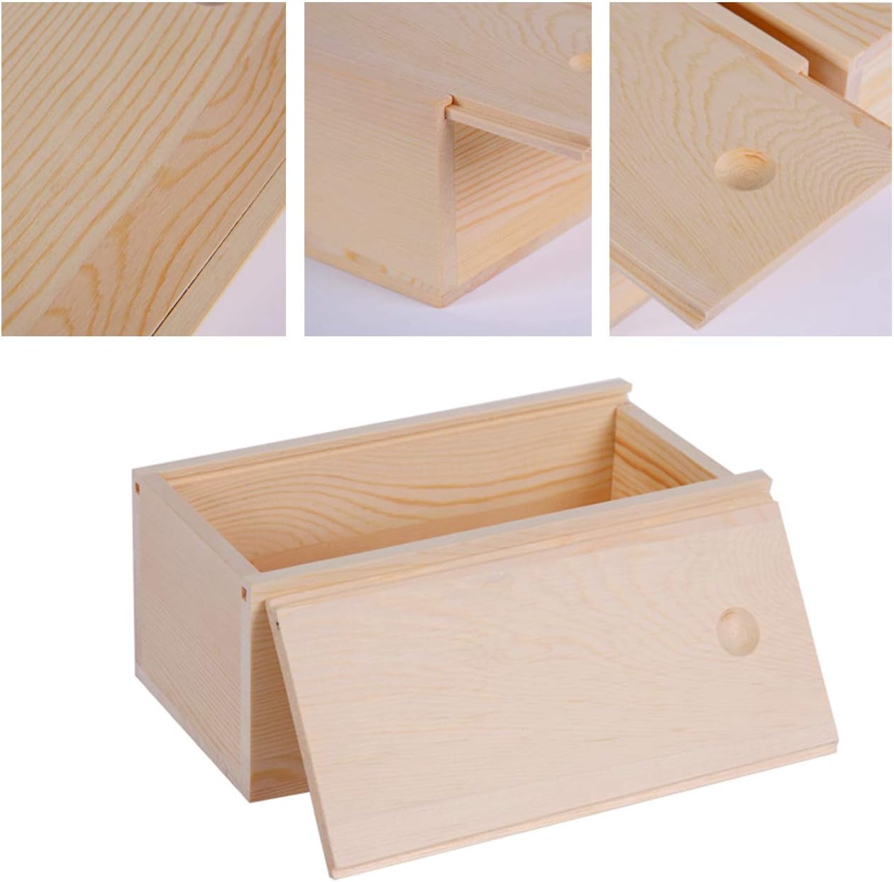 2 Pack Wood Box with Sliding Lid Unfinished Wood Storage Box Blank Natural Wood Box Case Container for Gift Jewelry Box, DIY Art Craft, Hobbies, Home Storage