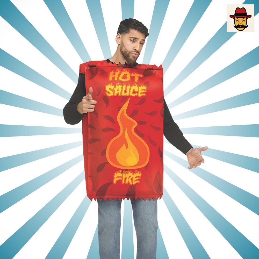 Adults Red Hot Sauce Packet Costume Funny Halloween Food Theme Tunic Outfit