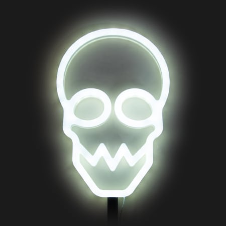 10&#x22; White Neon Skull Light Stake with Timer &#x2013; Halloween Yard D&#xE9;cor