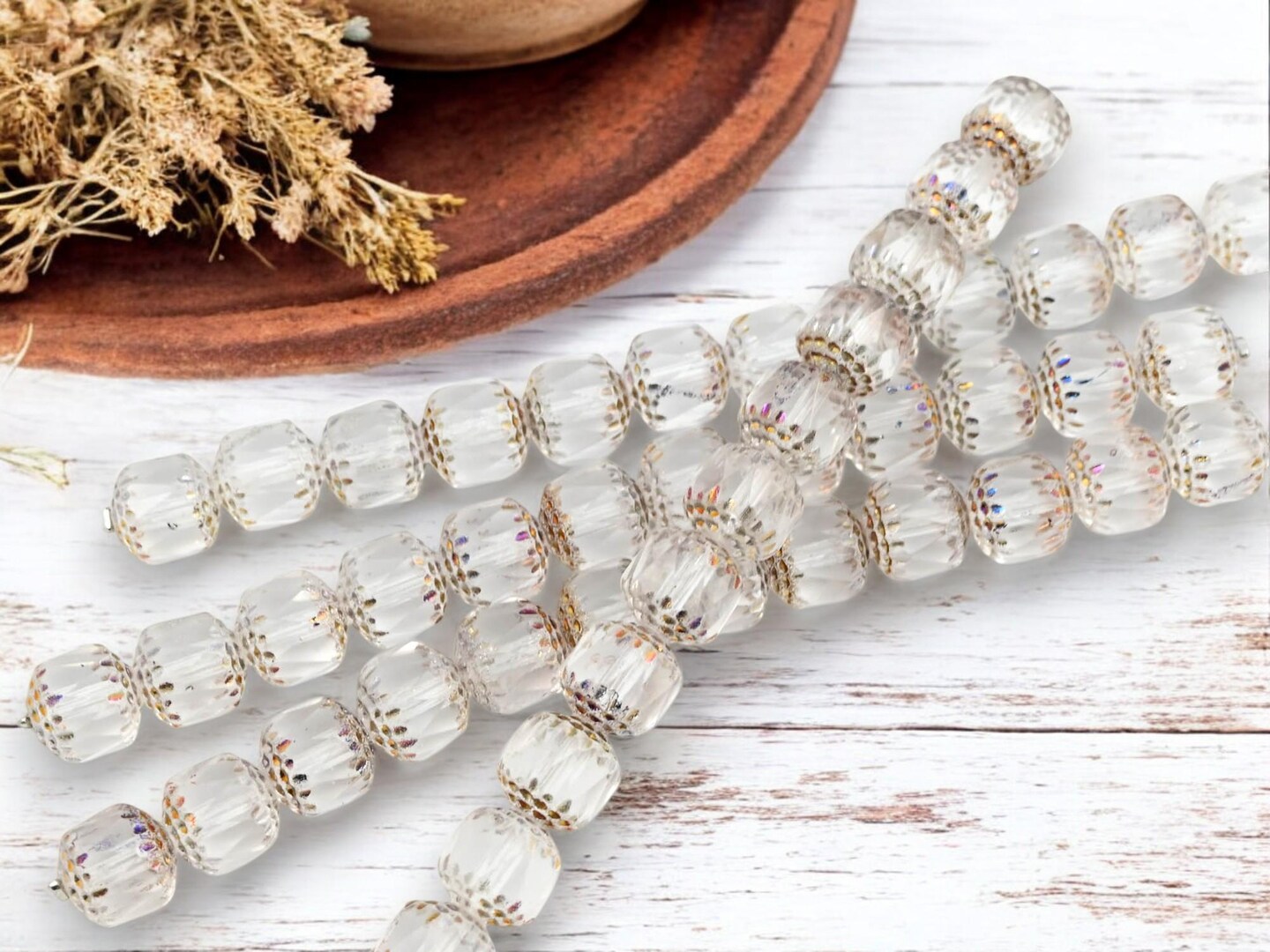 *12* 10mm Metallic Volcano Washed Crystal Fire Polished Cathedral Beads