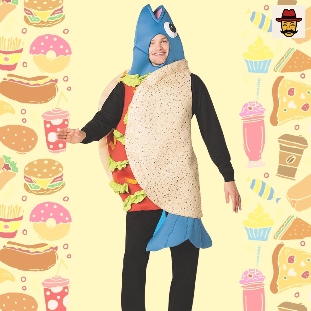 Fish Taco Costume Funny Food Suit with Fish Head and Tail Halloween Party Outfit