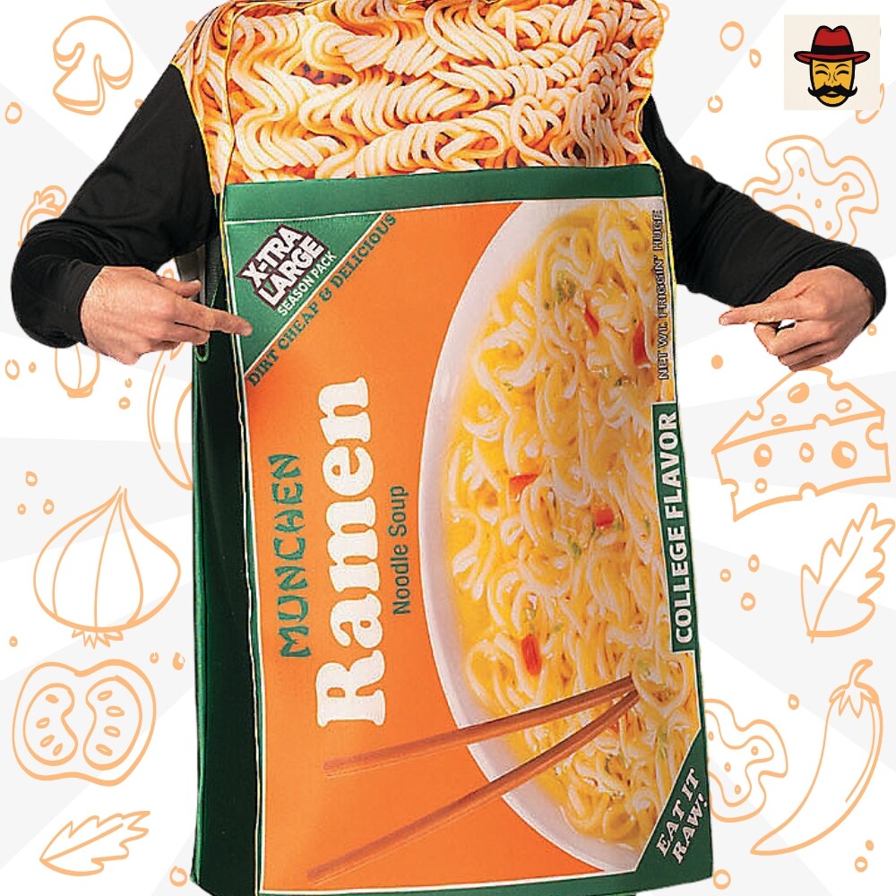 Adults Ramen Noodles Costume Funny Food Foam Tunic Photo Print Halloween Party Outfit