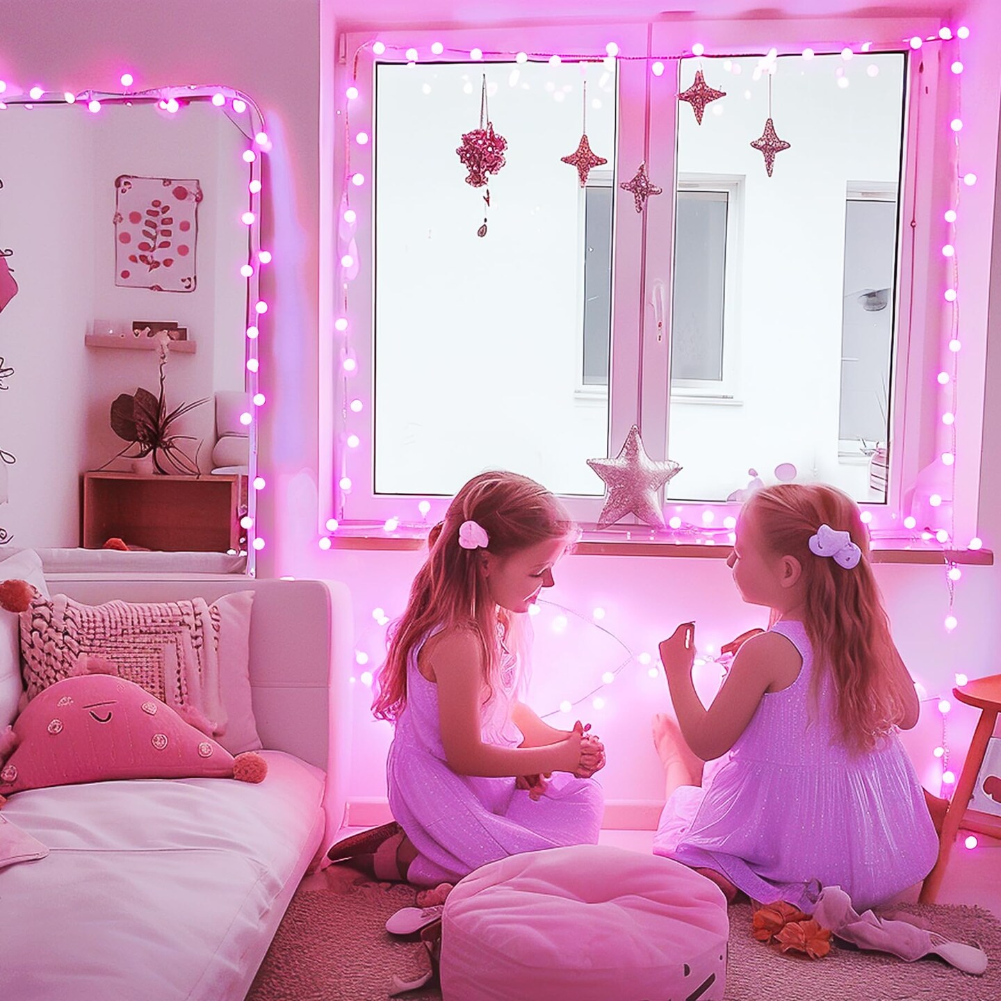 100 LED Pink Valentine Lights Indoor,33 ft Connectable Globe String Lights Plug in, 8 Mode Fairy String Light with Remote for Bedroom Girl Room Anniversary Party Valentines Day Decorations