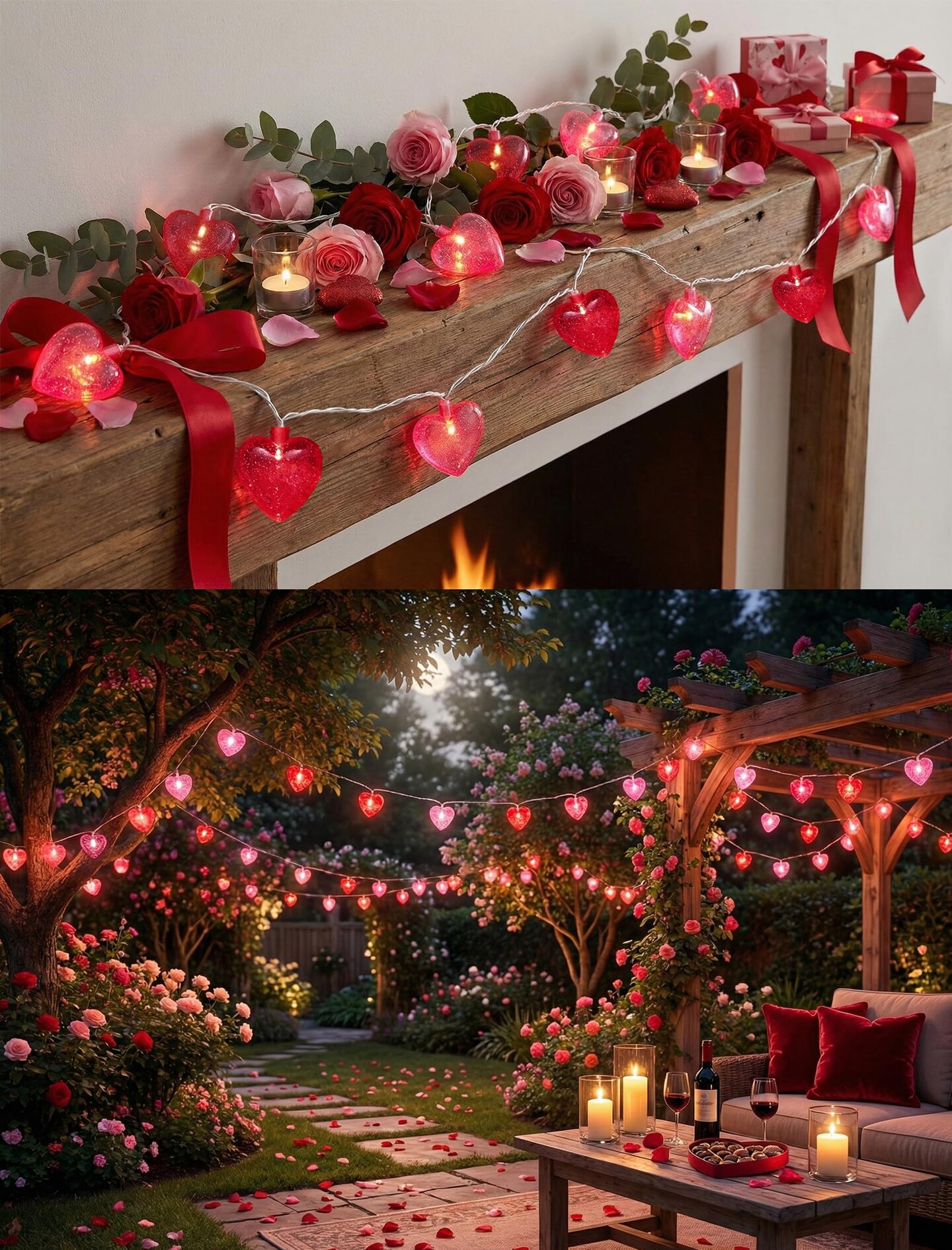 Heart String Lights, 8.5Ft Valentine's Day Decorations String Lights with 10 Pink and Red Heart Lights, Plug in Heart Fairy Lights for Bedroom Home Wedding Indoor Outdoor Valentine's Day Decor