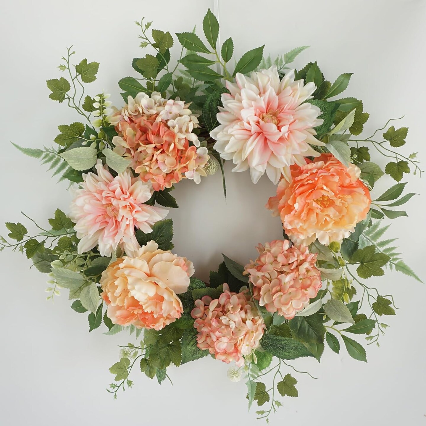 Summer Floral Wreath for Front Door, 20 Inch Artificial Wreath with Peony, Dahlia, and Hydrangea Flowers, Floral Wreath for Window, Porch, and Wall Decor, Year-Round Home Decoration