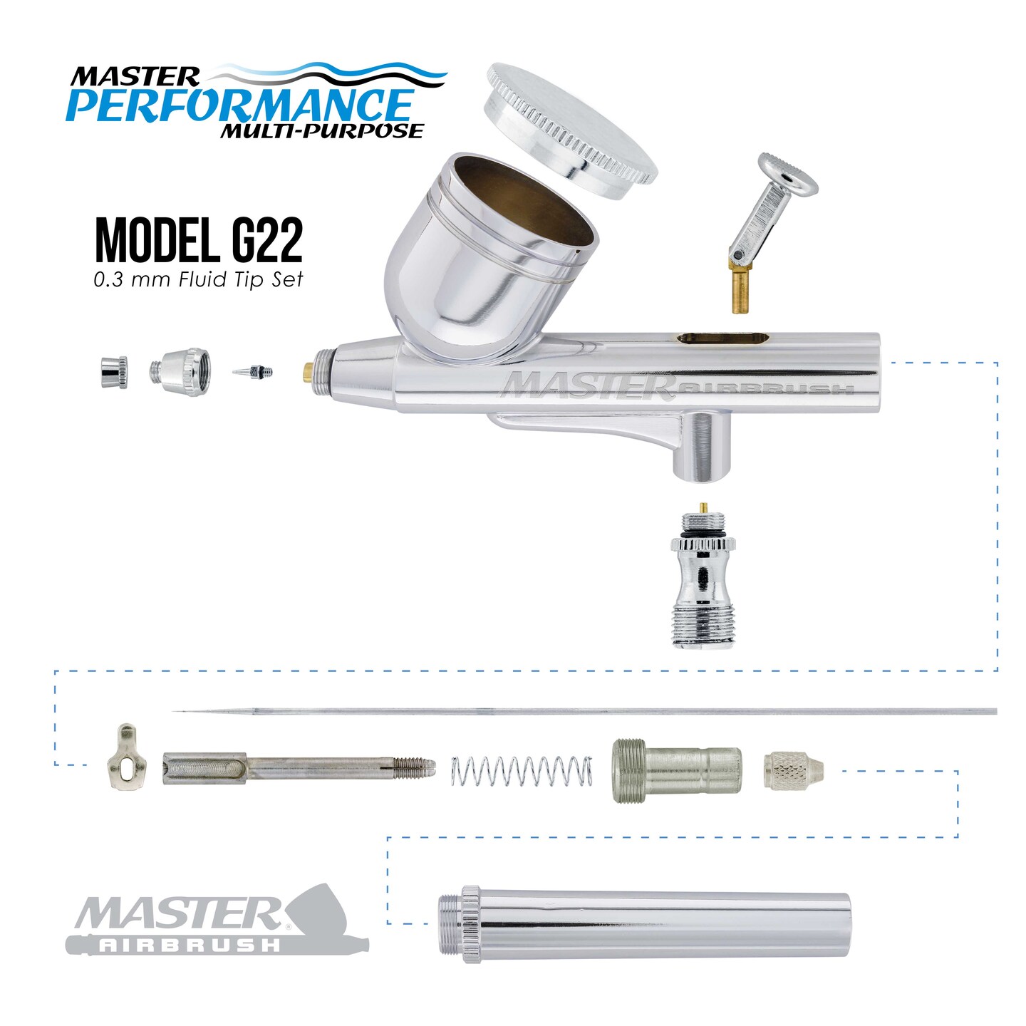 Multi-Purpose High Performance G22 Airbrush Kit with TC-848 4 Cylinder Piston Air Compressor with Air Storage Tank &#x26; Air Hose