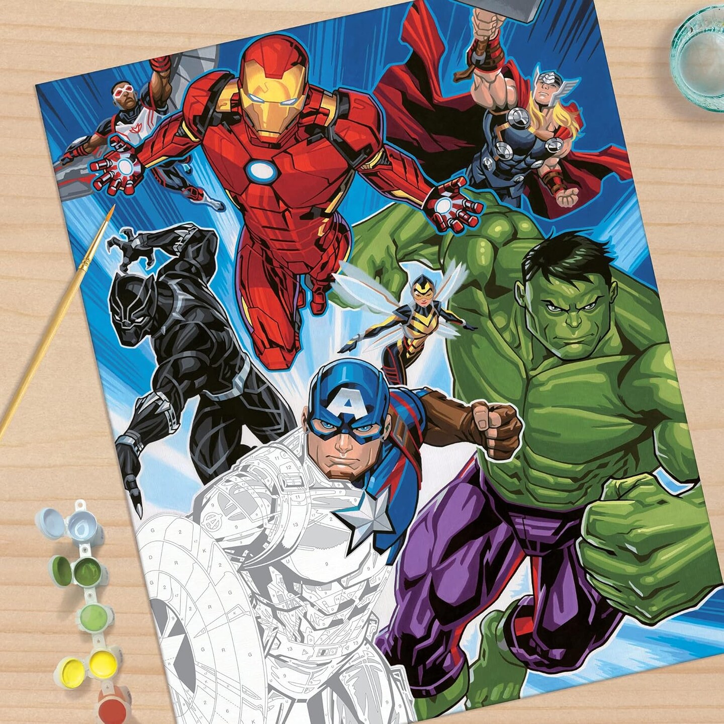 PaintWorks Marvel Avengers Paint by Numbers for Adults and Kids, Finished Project 16" x 20", Multicolor 21 Piece