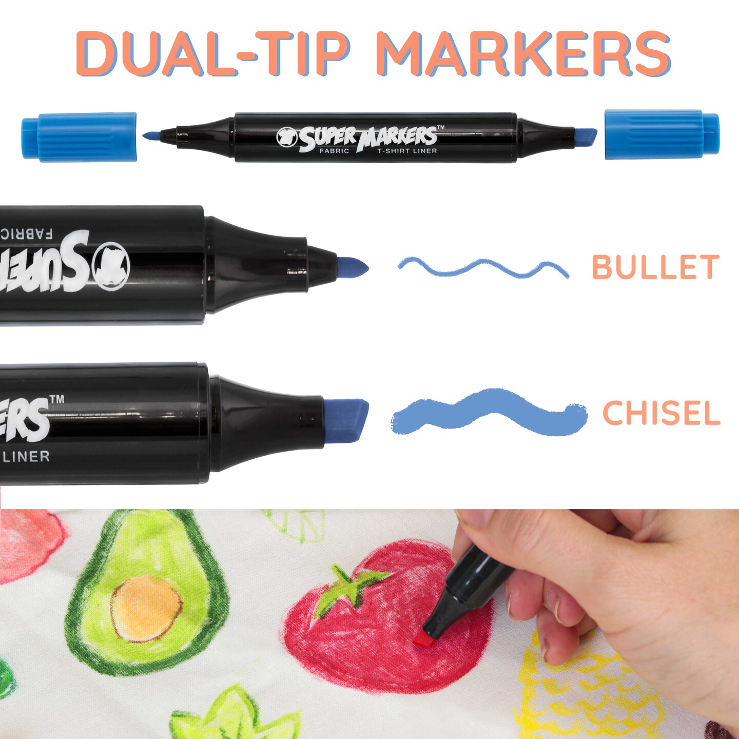 40 Unique Primary &#x26; Pastel Colors Dual Tip Fabric &#x26; T-Shirt Marker Set - Double-Ended Fabric Markers with Chisel Point and Fine Point Tips Vibrant Ink