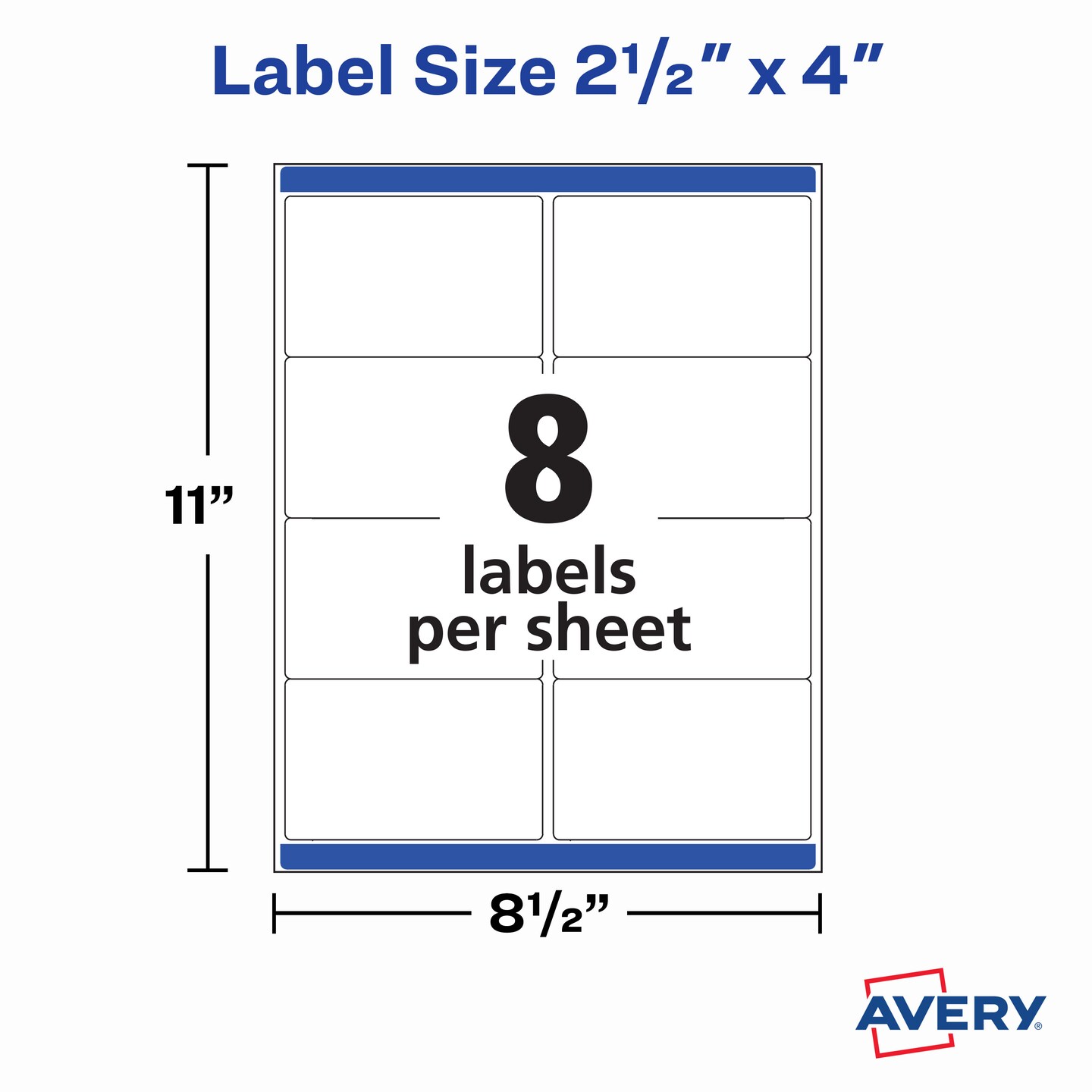 Avery Printable Blank Shipping Labels, 2.5&#x22; x 4&#x22;, White, 800 Labels, Laser Printer, Permanent Adhesive (5817)