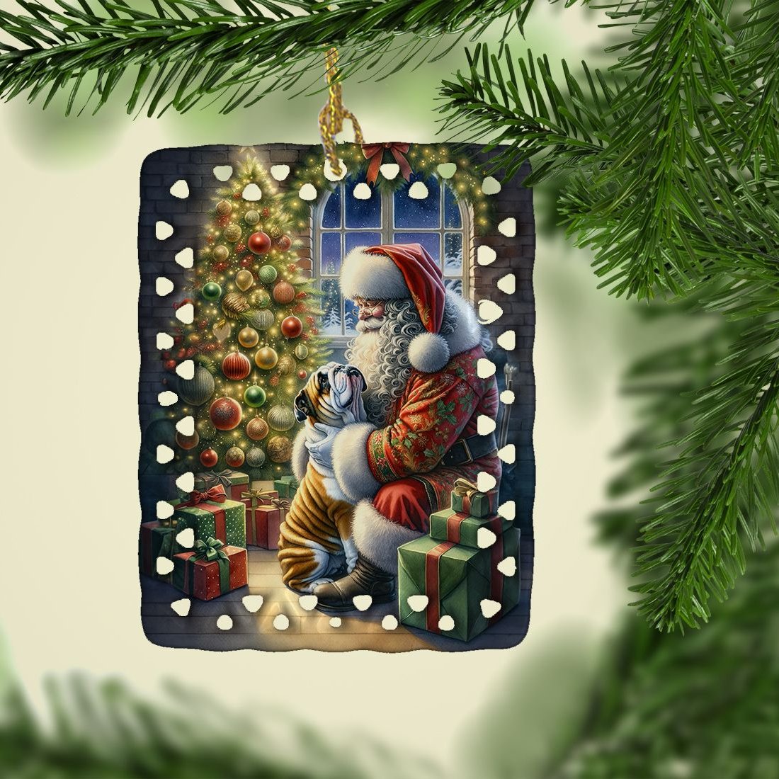 Edge Collections - 2.80" X 0.15" - Multicolor - English Bulldog and Santa Claus - 1 Piece