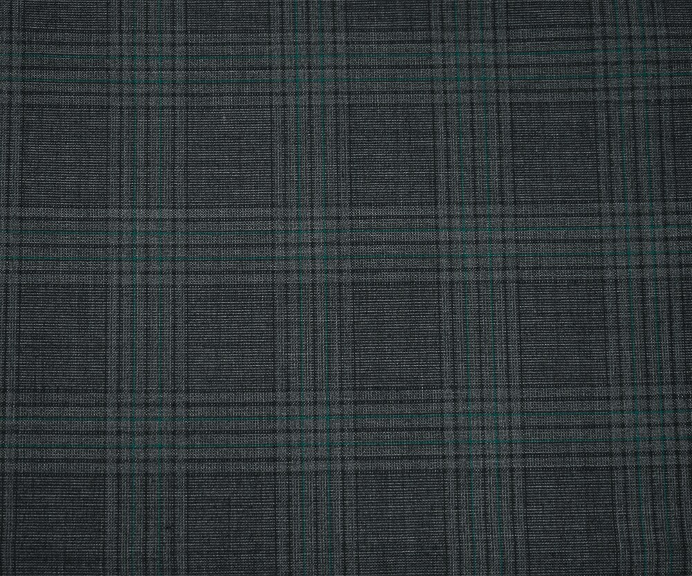 Gray-Black-Green Polyester Wool Blend Plaid Woven Shirting Fabric By the Yard