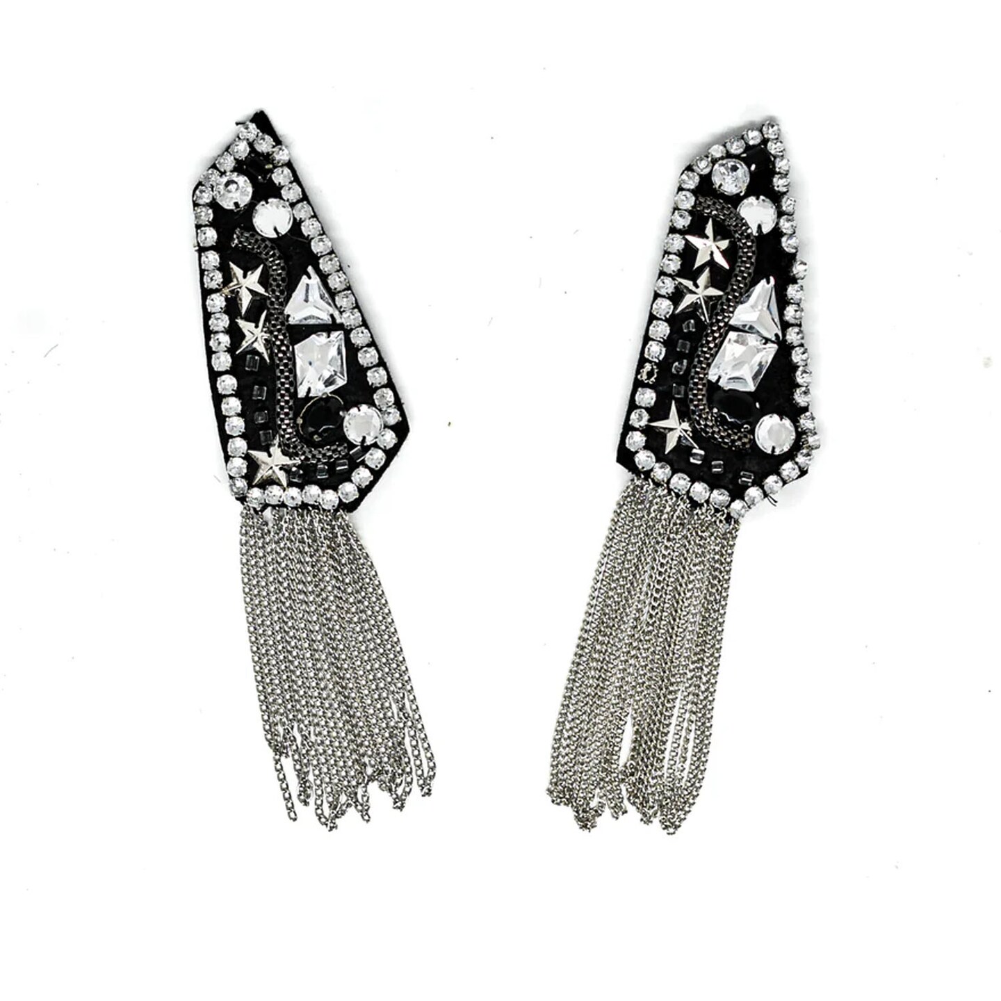 Studded Rhinestone Shoulder Pads with Tassel Chain for Festival Costumes