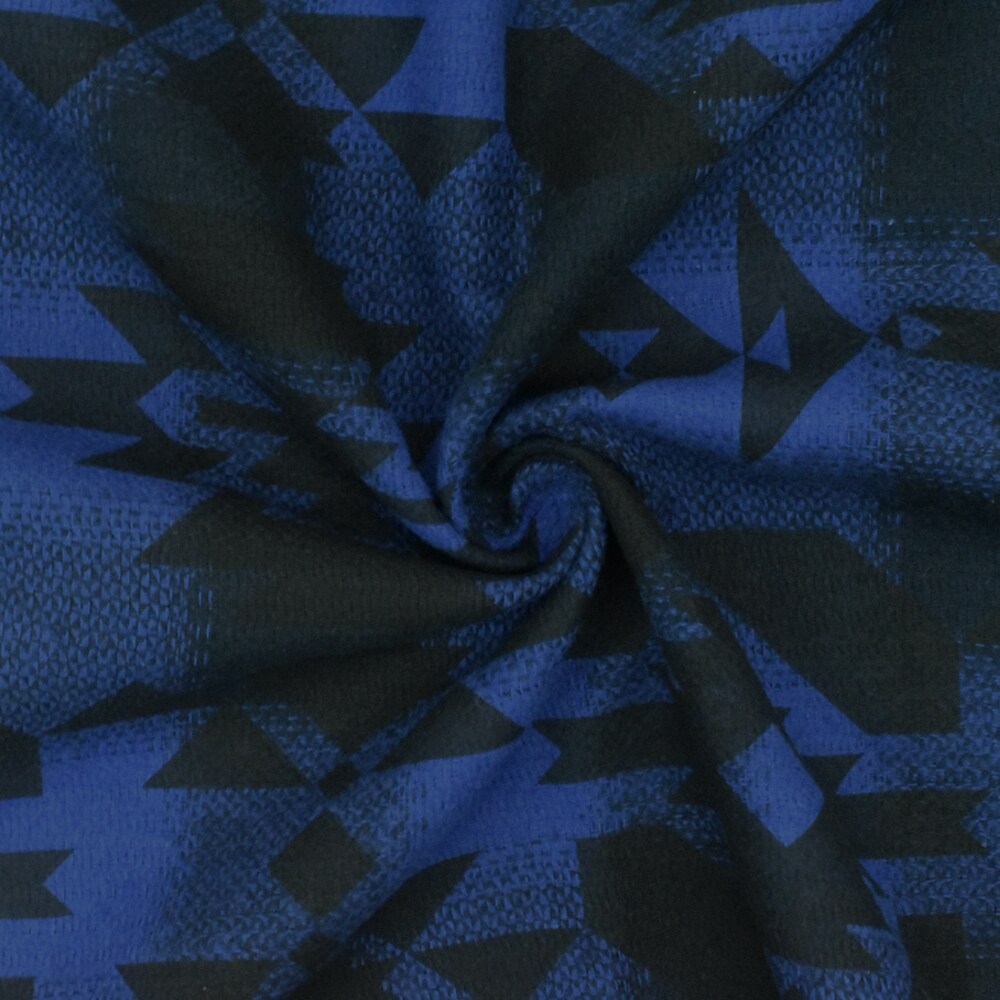 Blue-Black Tribal Printed Cotton Check Dobby Woven Fabric By the Yard