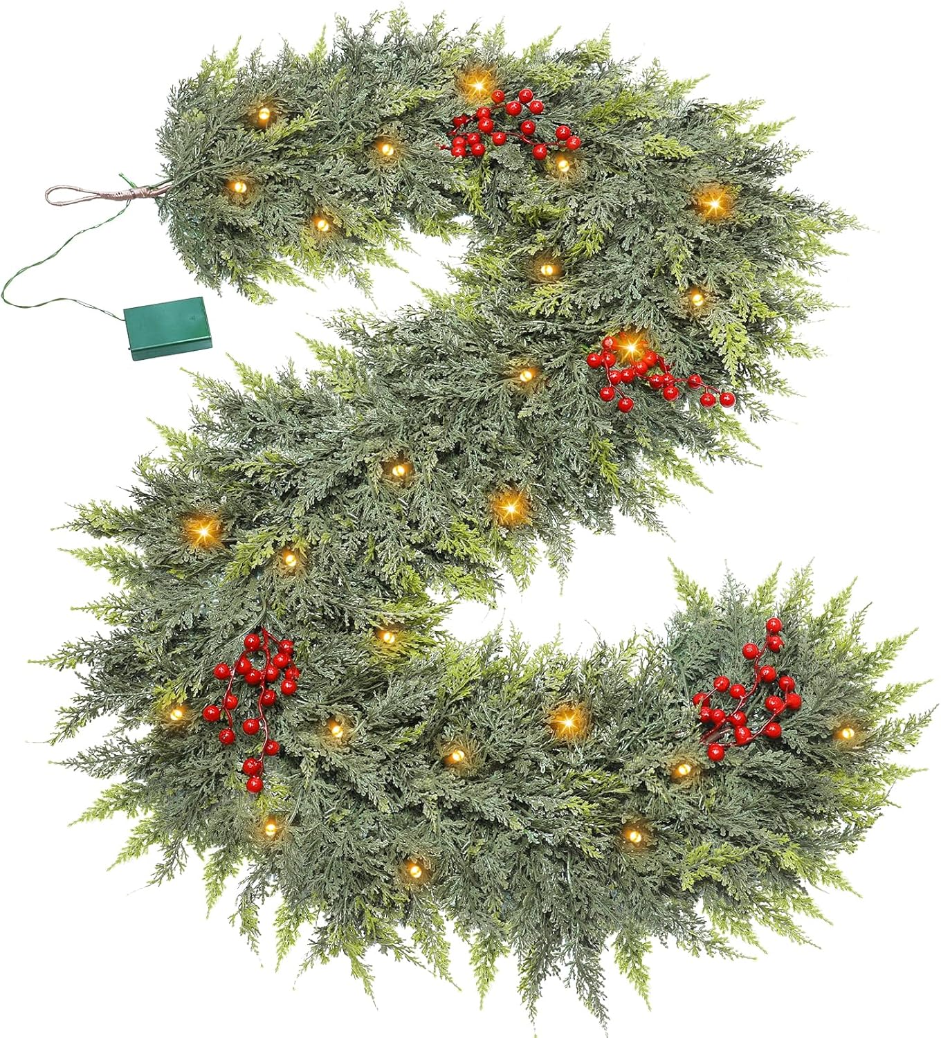 30LED 6 Ft by 12 Inch Thick Prelit Christmas Garland with Lights (Green) 13.07 x 11.1 x 3.43 inches
